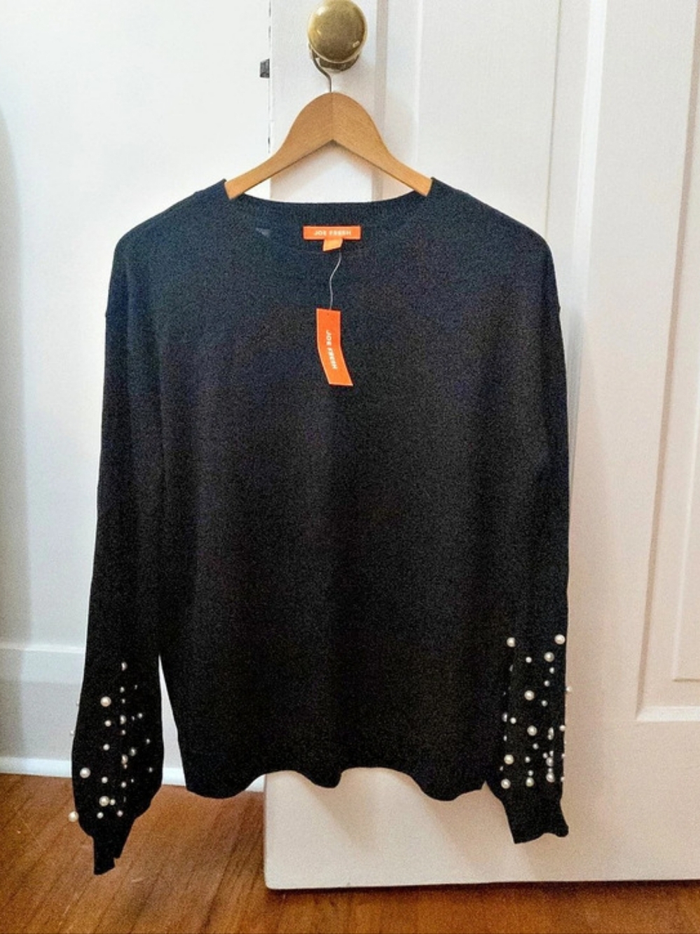 Joe Fresh Black Embellished Sleeve Sweater Size Medium NWT